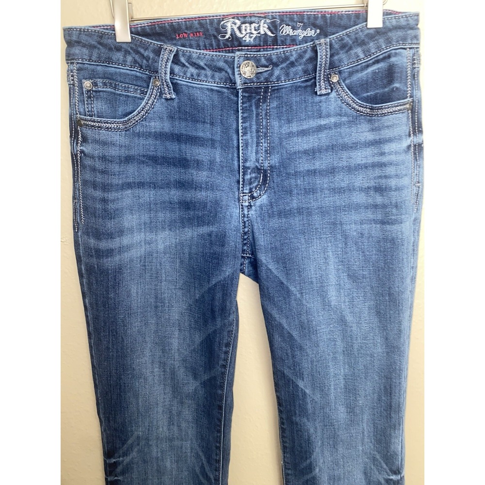 Wrangler Rock47 Jeans Western Low Rise Boot Cut Bling Cowgirl 31 X 34 Distressed - Picture 3 of 7
